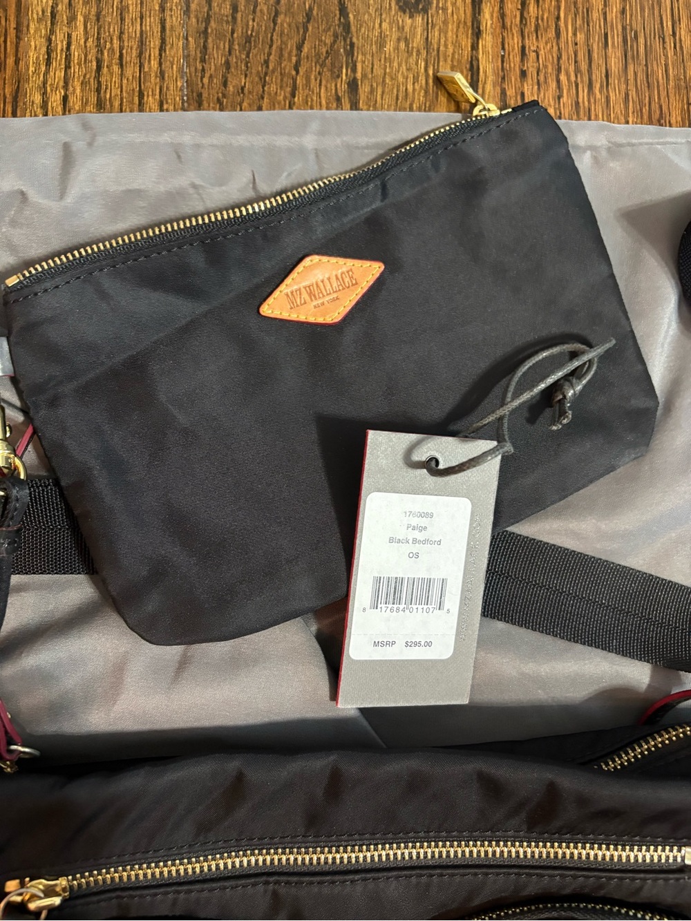 MZ Wallace Black Nylon Crossbody with Gold Hardware and Red Trim - Picture 2 of 8